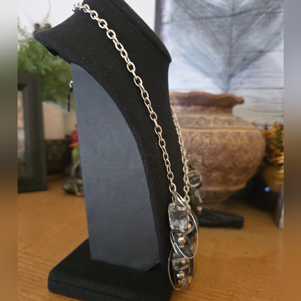 Silver And Stone Statement Necklace. Euc - image 6